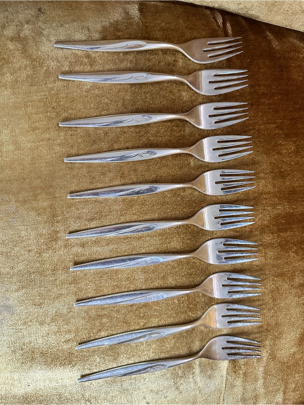 Set of 10 Vintage 60s Oneida Community Flight Silver Plated Salad Dessert Forks